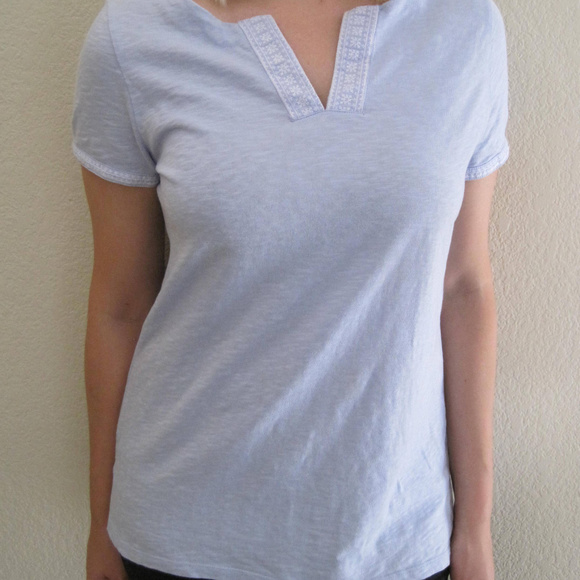 TALBOTS LIGHT BLUE 100% COTTON LINEN TOP MEDIUM - Picture 4 of 6